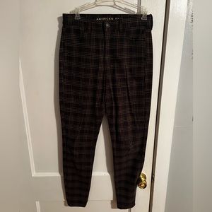 American Eagle Jeggings (rust, white and grey plaid)